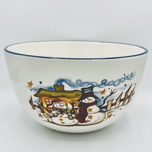 Stewart Earthworks Starry Night 9 1/8" Snowman Lg Bowl Christmas Vintage Boyd‎